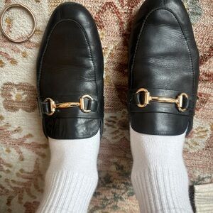 Steve Madden Slide Black Leather Loafers with Gold Detailing